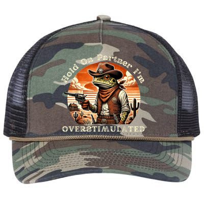 Hold On Partner IM Overstimulated Cowboy Frog Vintage Retro Rope Trucker Hat Cap