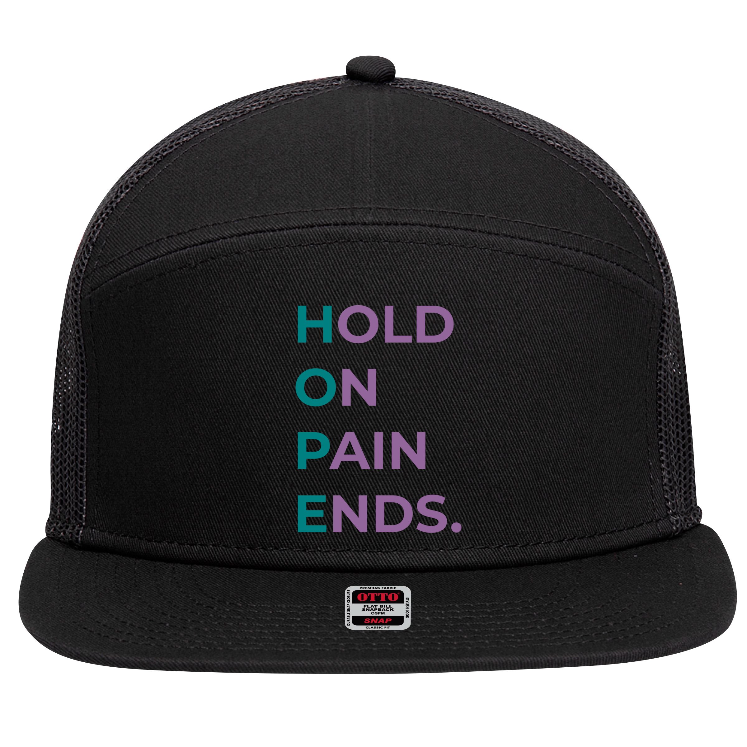 Hold On Pain Ends Hope Suicide Awareness Survivor Gift 7 Panel Mesh Trucker Snapback Hat