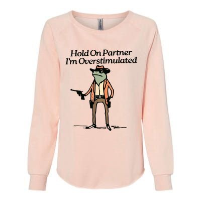 Hold On Partner IM Overstimulated Cowboy Frog Vintage Womens California Wash Sweatshirt