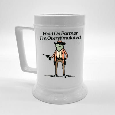 Hold On Partner IM Overstimulated Cowboy Frog Vintage Beer Stein