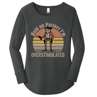 Hold On Partner Im Overstimulated Cowboy Frog Vintage Women's Perfect Tri Tunic Long Sleeve Shirt