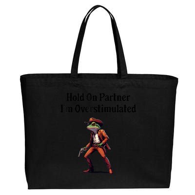 Hold On Partner IM Overstimulated Cowboy Frog Vintage Cotton Canvas Jumbo Tote