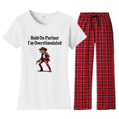 Hold On Partner IM Overstimulated Cowboy Frog Vintage Women's Flannel Pajama Set