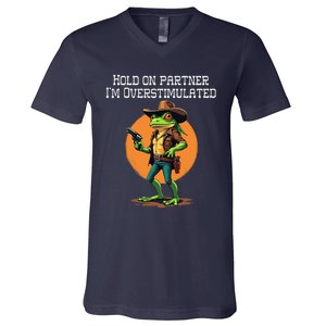 Hold On Partner IM Overstimulated Cow Frog V-Neck T-Shirt