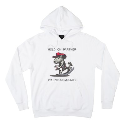 Hold On Partner I Am Overstimulated Funny Capybara Hoodie