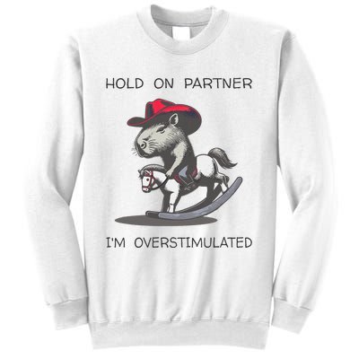 Hold On Partner I Am Overstimulated Funny Capybara Sweatshirt