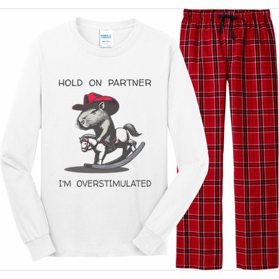 Hold On Partner I Am Overstimulated Funny Capybara Long Sleeve Pajama Set