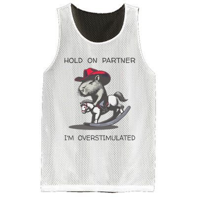 Hold On Partner I Am Overstimulated Funny Capybara Mesh Reversible Basketball Jersey Tank