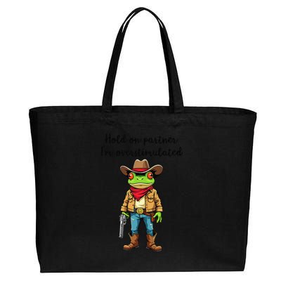 Hold On Partner IM Overstimulated Cow Frog Cotton Canvas Jumbo Tote