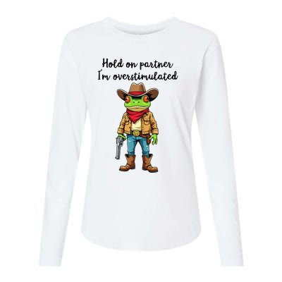 Hold On Partner IM Overstimulated Cow Frog Womens Cotton Relaxed Long Sleeve T-Shirt