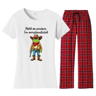 Hold On Partner IM Overstimulated Cow Frog Women's Flannel Pajama Set