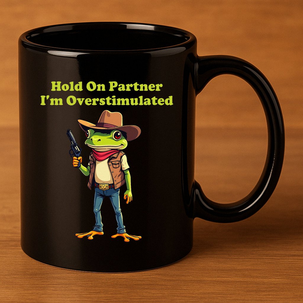 Hold On Partner IM Overstimulated Cow Frog 11oz C Handle Ceramic Mug