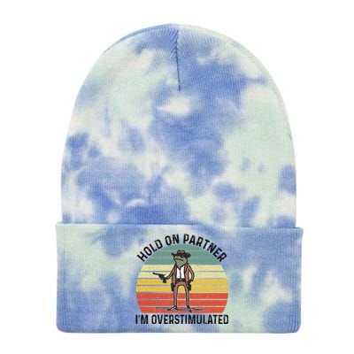 Hold On Partner IM Overstimulated Cowboy Frog Vintage Tie Dye 12in Knit Beanie