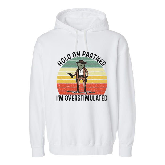 Hold On Partner IM Overstimulated Cowboy Frog Vintage Garment-Dyed Fleece Hoodie