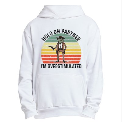 Hold On Partner IM Overstimulated Cowboy Frog Vintage Urban Pullover Hoodie