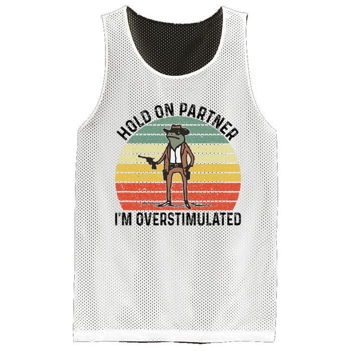 Hold On Partner IM Overstimulated Cowboy Frog Vintage Mesh Reversible Basketball Jersey Tank