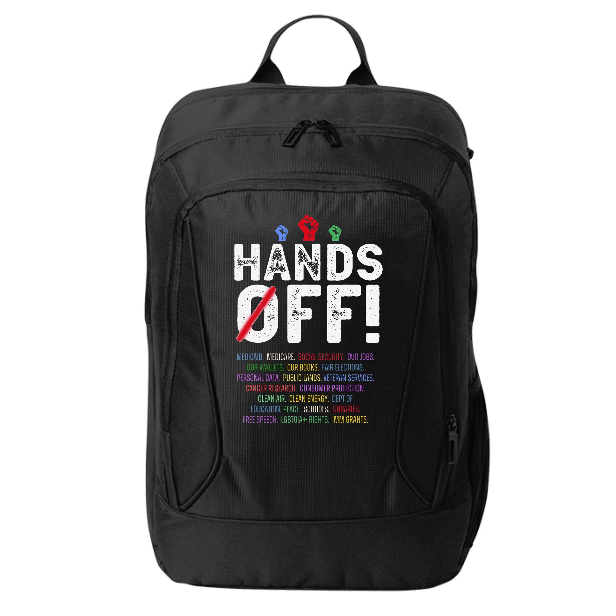 Hands Off Protest Social Security And Medicare Protest City Backpack