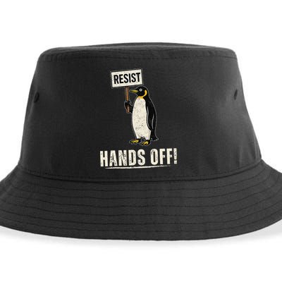 Hands Off Penguins Protest Against Tariffs Penguin Resist Sustainable Bucket Hat