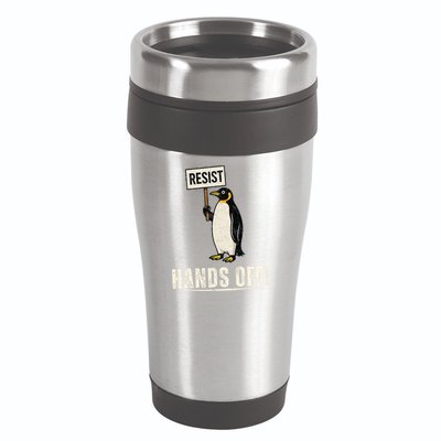 Hands Off Penguins Protest Against Tariffs Penguin Resist 16oz Travel Tumbler