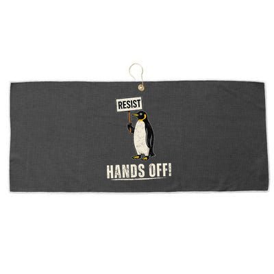 Hands Off Penguins Protest Against Tariffs Penguin Resist Large Microfiber Waffle Golf Towel