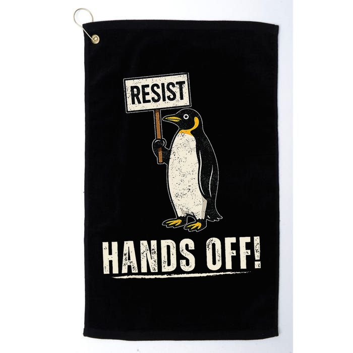 Hands Off Penguins Protest Against Tariffs Penguin Resist Golf Towel