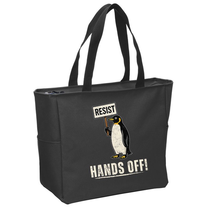 Hands Off Penguins Protest Against Tariffs Penguin Resist Zip Tote Bag