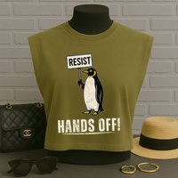 Hands Off Penguins Protest Against Tariffs Penguin Resist Garment-Dyed Women's Muscle Tee