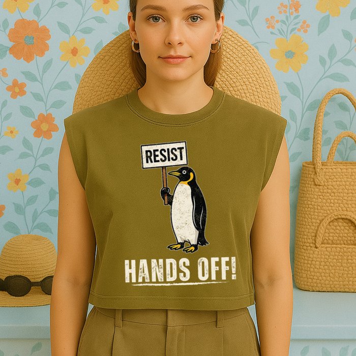 Hands Off Penguins Protest Against Tariffs Penguin Resist Garment-Dyed Women's Muscle Tee