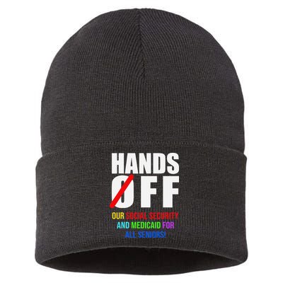 Hands Off Protest Social Security And Medicare Protest Sustainable Knit Beanie