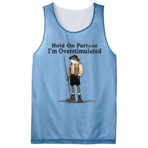 Hold On Partner IM Overstimulated Funny Frog Fishing Humor Mesh Reversible Basketball Jersey Tank