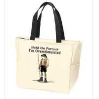 Hold On Partner IM Overstimulated Funny Frog Fishing Humor Zip Tote Bag