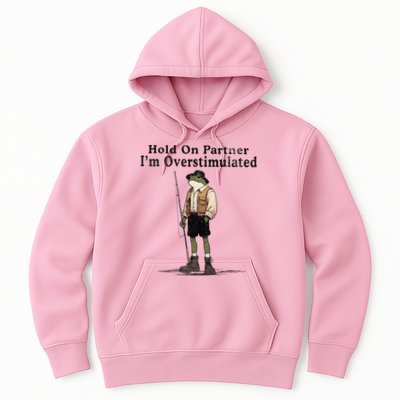 Hold On Partner IM Overstimulated Funny Frog Fishing Humor Hoodie