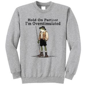 Hold On Partner IM Overstimulated Funny Frog Fishing Humor Sweatshirt