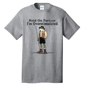 Hold On Partner IM Overstimulated Funny Frog Fishing Humor Tall T-Shirt