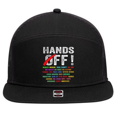 Hands Off Protest Social Security And Medicare Protest 7 Panel Mesh Trucker Snapback Hat