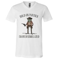 Hold On Partner IM Overstimulated Cow Frog V-Neck T-Shirt