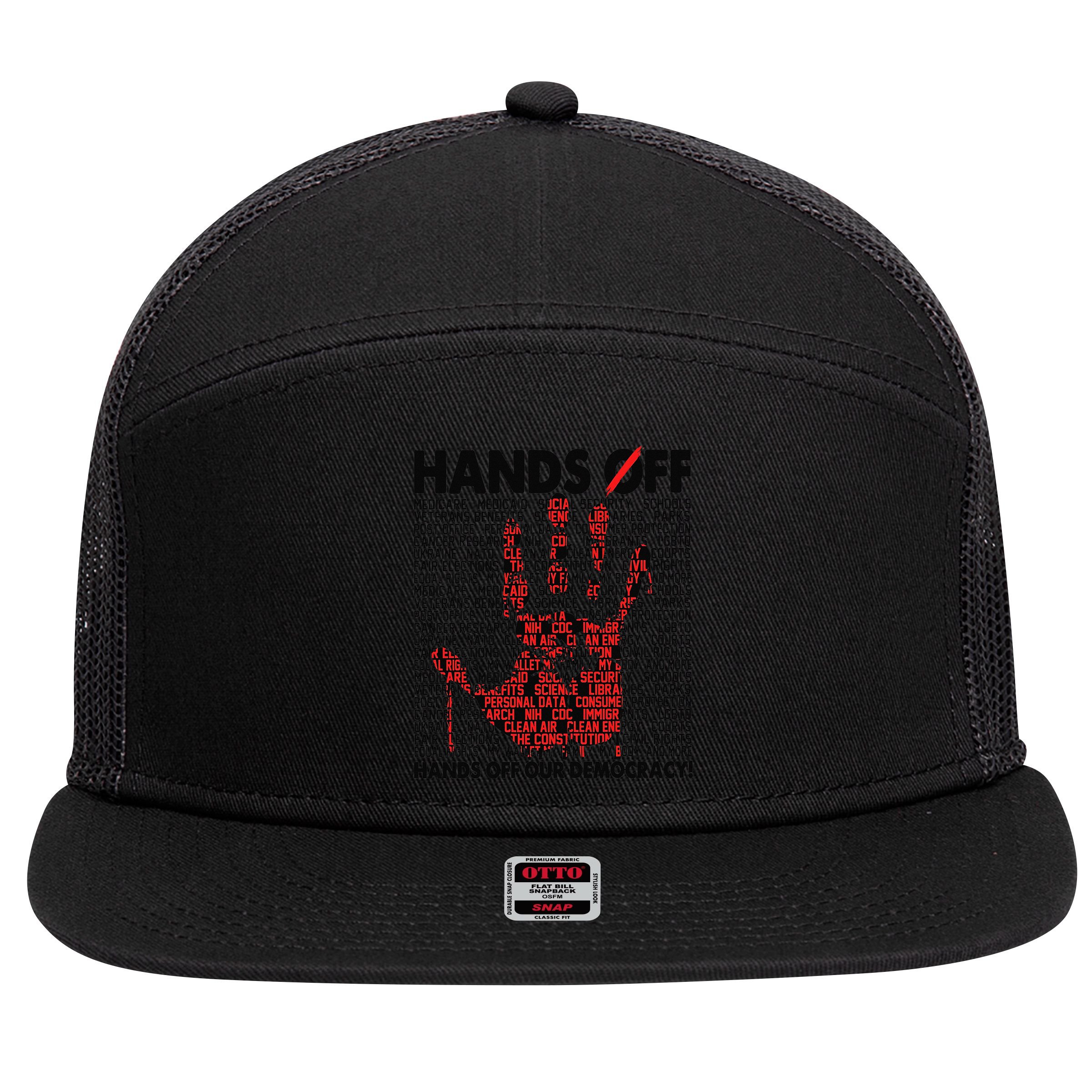 Hands Off Protest Social Security And Medicare Protest Gift 7 Panel Mesh Trucker Snapback Hat