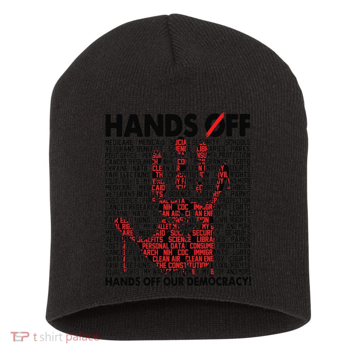 Hands Off Protest Social Security And Medicare Protest Gift Short Acrylic Beanie