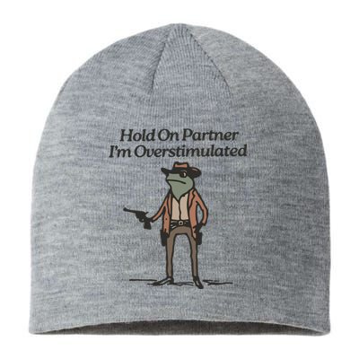 Hold On Partner IM Overstimulated Cowboy Frog Funny Sustainable Beanie