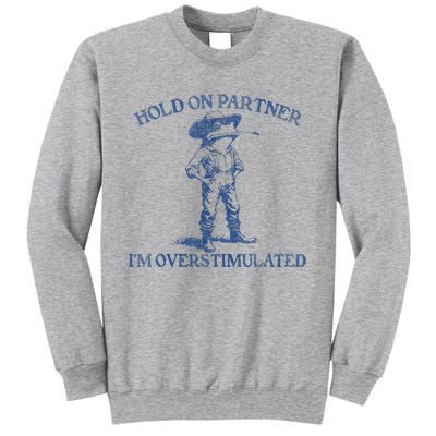 Hold On Partner IM Overstimulated Cow Frog Vintage Tall Sweatshirt