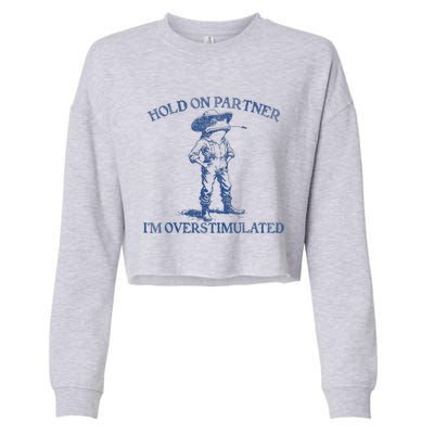 Hold On Partner IM Overstimulated Cow Frog Vintage Cropped Pullover Crew