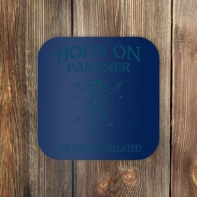 Hold On Partner IM Overstimulated Cowboy Frog Retro Vintage Coaster