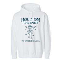 Hold On Partner IM Overstimulated Cowboy Frog Retro Vintage Garment-Dyed Fleece Hoodie