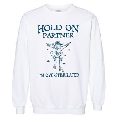 Hold On Partner IM Overstimulated Cowboy Frog Retro Vintage Garment-Dyed Sweatshirt