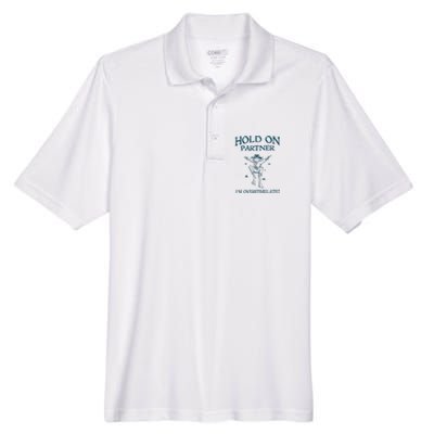 Hold On Partner IM Overstimulated Cowboy Frog Retro Vintage Men's Origin Performance Pique Polo