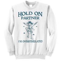 Hold On Partner IM Overstimulated Cowboy Frog Retro Vintage Sweatshirt