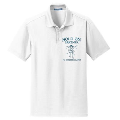 Hold On Partner IM Overstimulated Cowboy Frog Retro Vintage Dry Zone Grid Polo