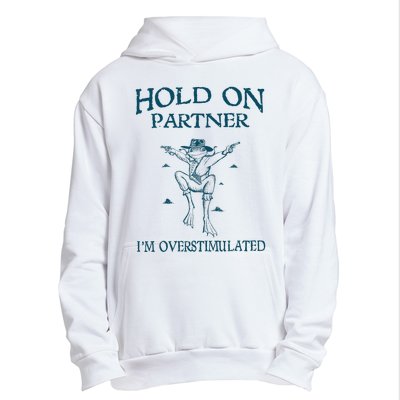 Hold On Partner IM Overstimulated Cowboy Frog Retro Vintage Urban Pullover Hoodie