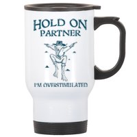 Hold On Partner IM Overstimulated Cowboy Frog Retro Vintage Stainless Steel Travel Mug