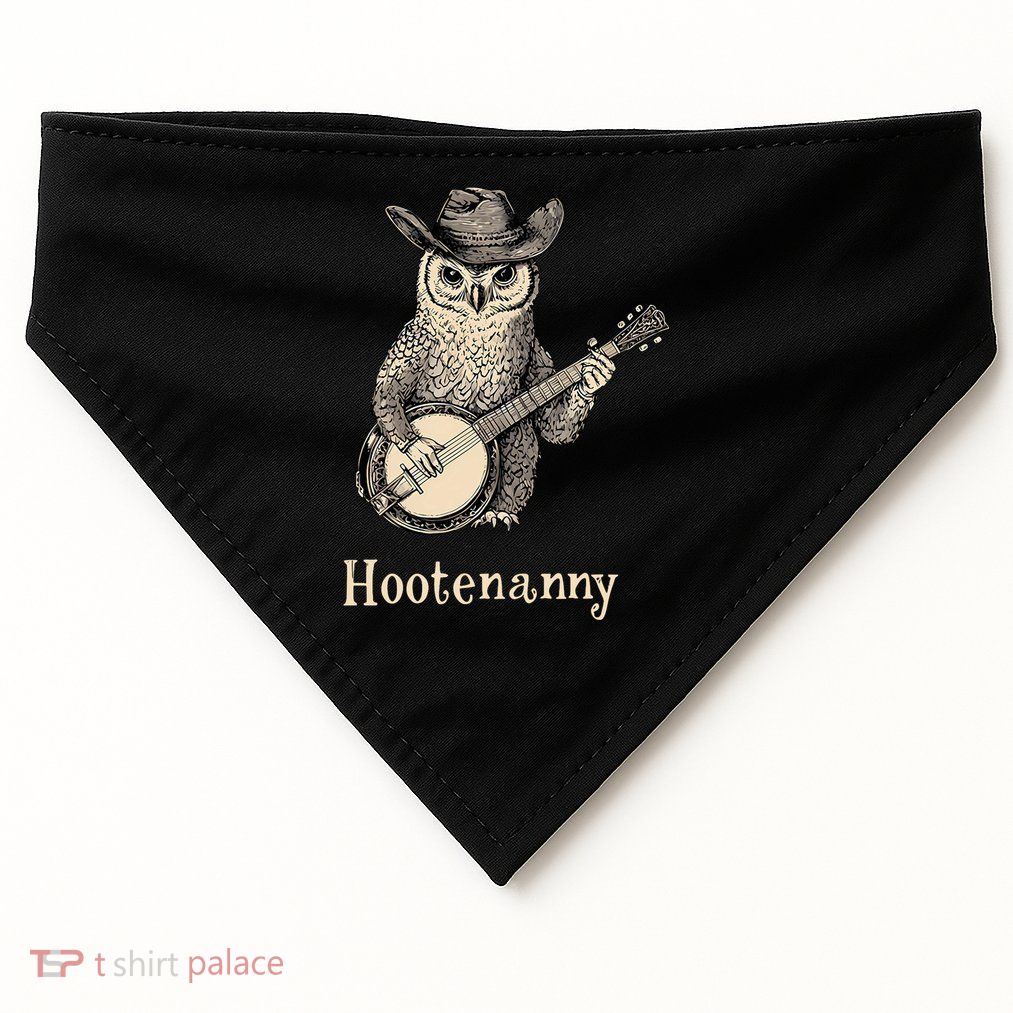 Hootenanny Owl Playing Banjo Country Owl Banjo Guitar Music  USA-Made Doggie Bandana